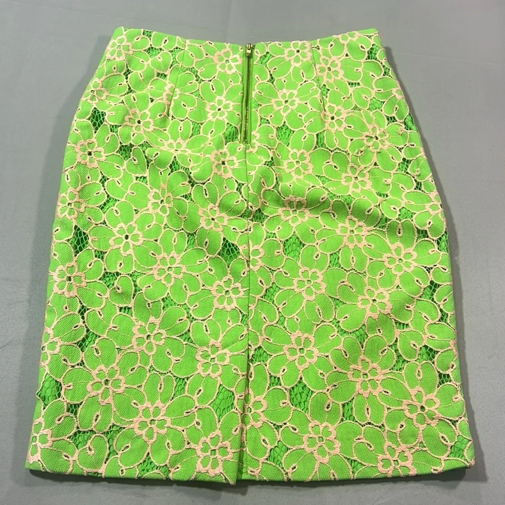 Lily Pulitzer pencil skirt floral lace size 2 lime green and light pink - Picture 4 of 9